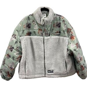 Disney Parks Haunted Mansion Sherpa Puffer Jacket Grey Green Women’s Size XL